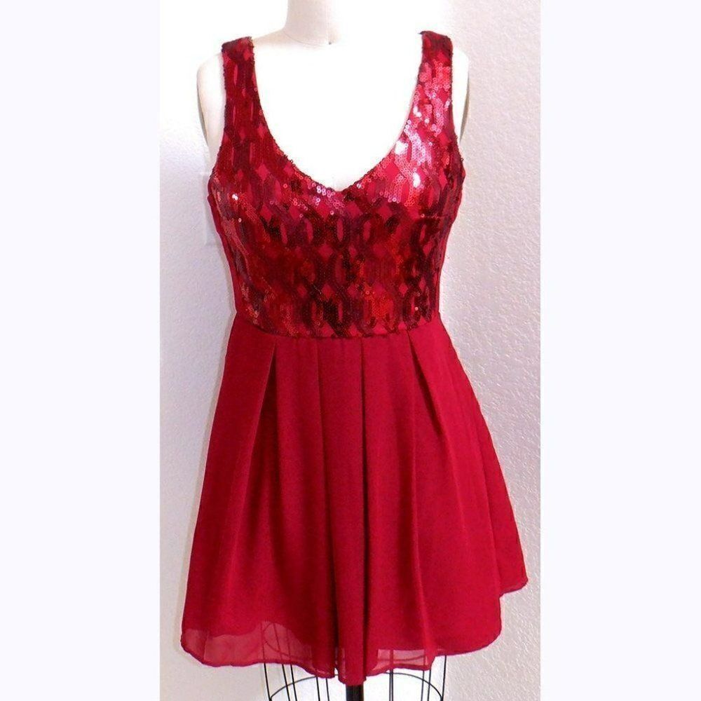 Hot red sequins flare cocktail dress